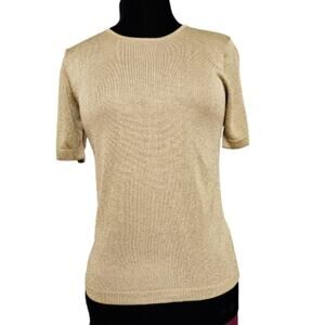 VINTAGE Outlander Metallic Gold Short Sleeve Knit Top Small
